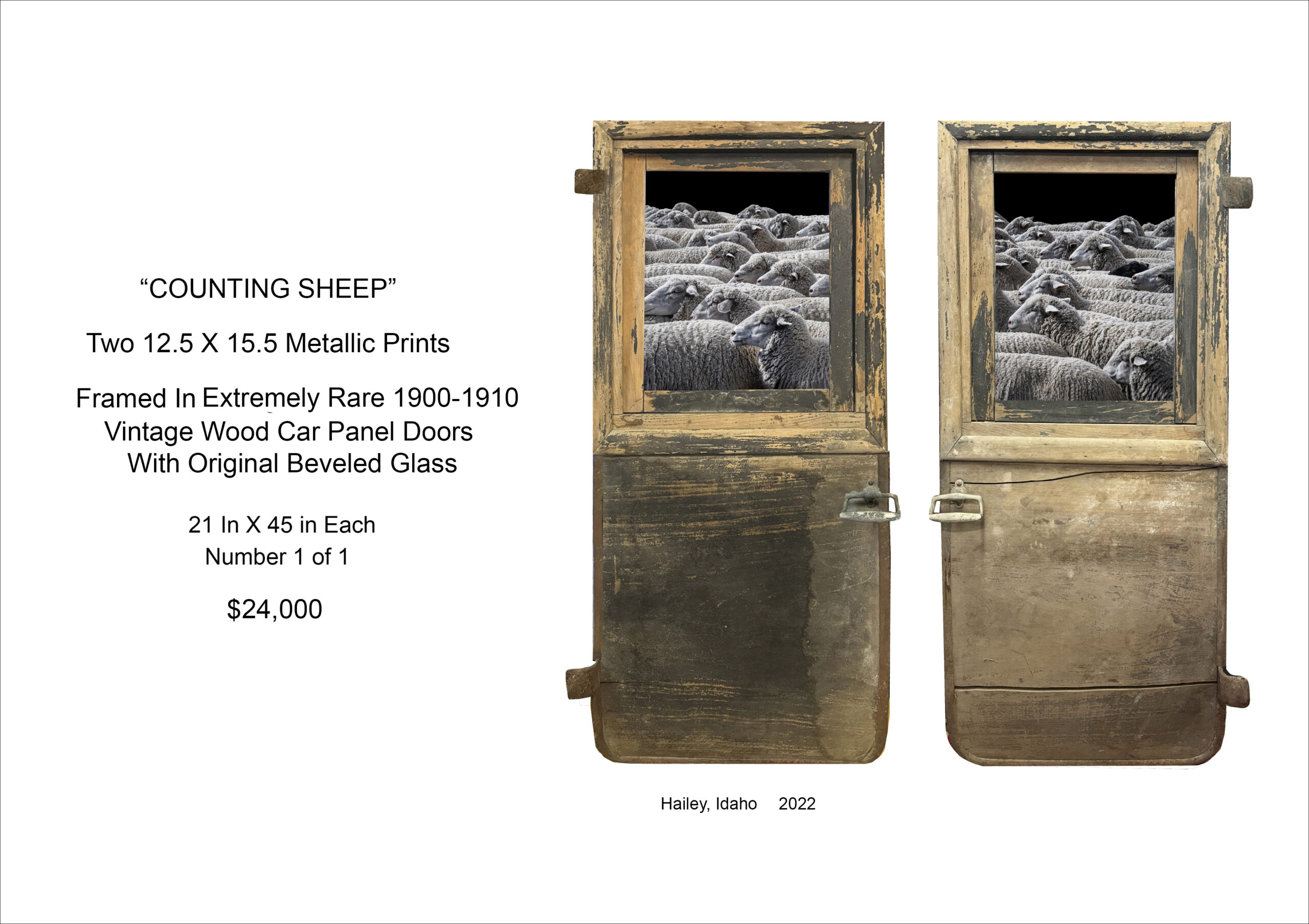 Counting Sheep - Framed In Vintage Wood Doors